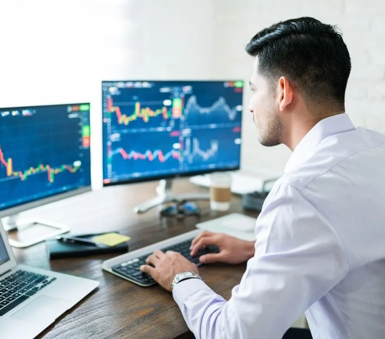 Un individu examine des diagrammes sur son ordinateur